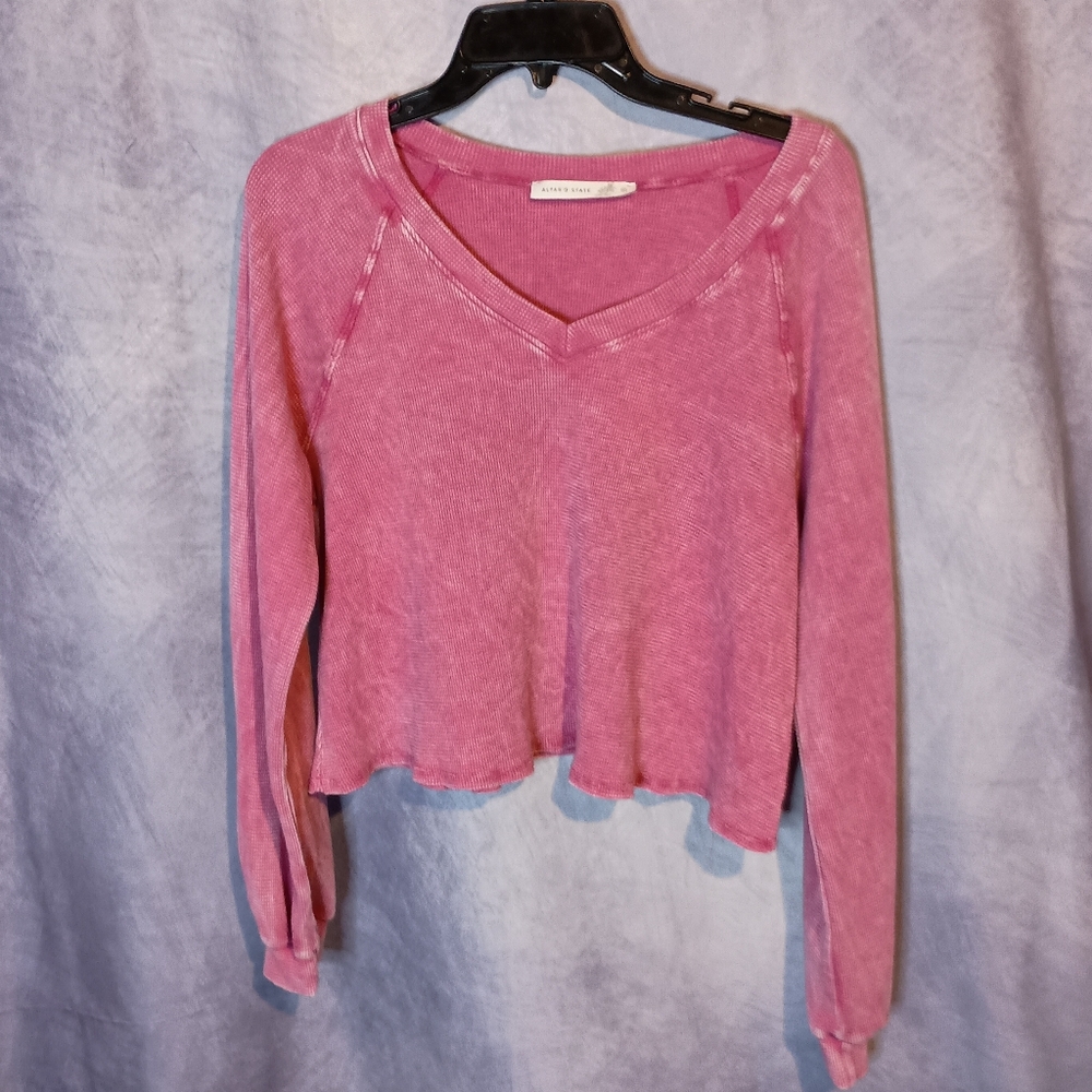 Altar'd‎ State Pink Waffle Knit Thermal Crop Top